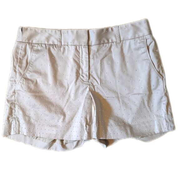 White House Black Market khaki tan shorts with sparkle studs, 98% cotton, 6 - Picture 1 of 8